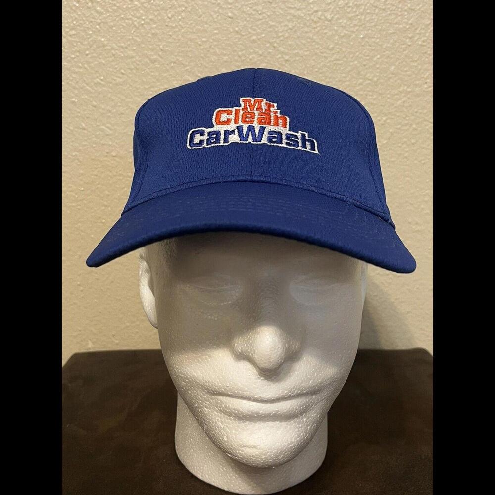 Vintage Mr. Clean Car Wash Hat Strap back Blue Cap Summer SportTek RARE!!!